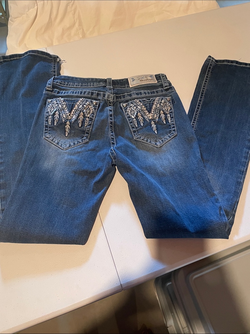 Grace Women's Skinny Jeans in Dark Blue with Fading - Picture 3 of 5